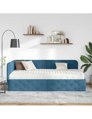 Cornice del letto ad angolo Blu 100 x 200 cm Velluto