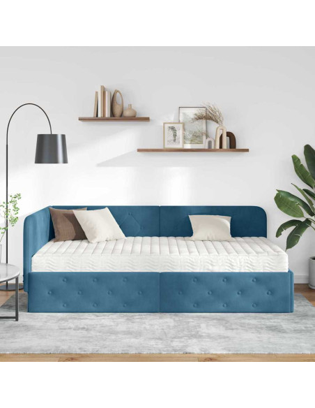 Cornice del letto ad angolo Blu 100 x 200 cm Velluto