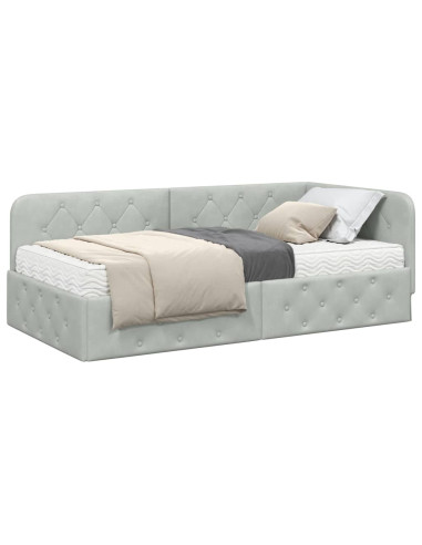 Cornice del letto ad angolo Grigio chiaro 100 x 200 cm Velluto