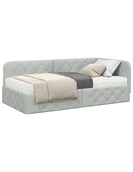 Cornice del letto ad angolo Grigio chiaro 100 x 200 cm Velluto