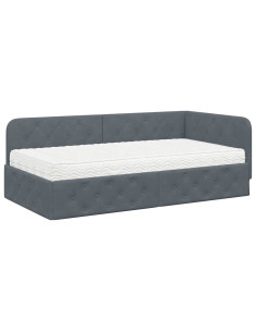 Cornice del letto ad angolo Grigio scuro 100 x 200 cm Velluto 2