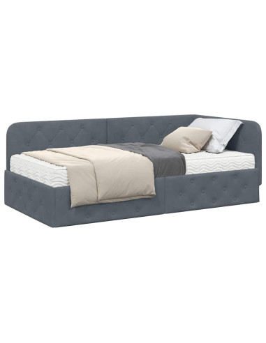 Cornice del letto ad angolo Grigio scuro 100 x 200 cm Velluto