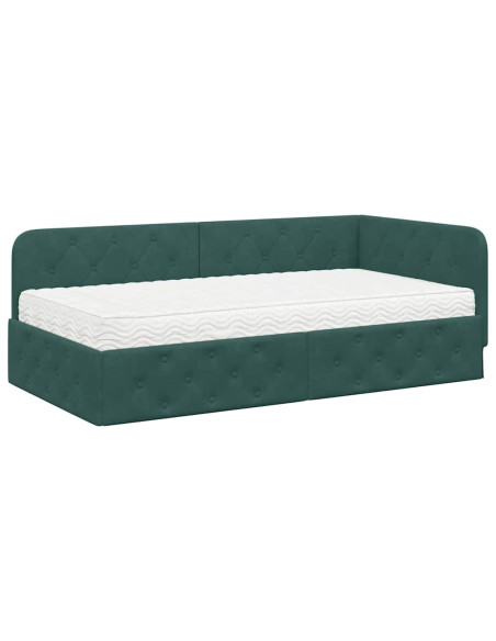 Cornice del letto ad angolo Verde Scuro 100 x 200 cm Velluto