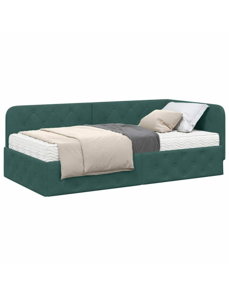 Cornice del letto ad angolo Verde Scuro 100 x 200 cm Velluto