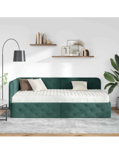 Cornice del letto ad angolo Verde Scuro 100 x 200 cm Velluto