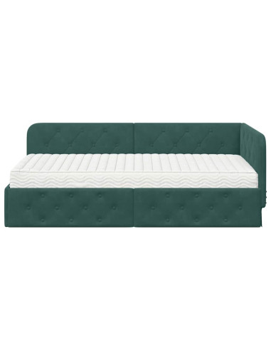 Cornice del letto ad angolo Verde Scuro 100 x 200 cm Velluto