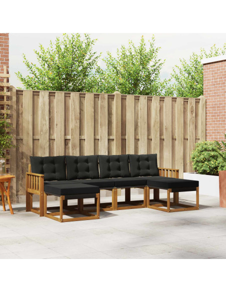 Set di divani da esterno con cuscino 6 pcs Naturale e Nero