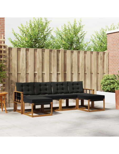 Set di divani da esterno con cuscino 6 pcs Naturale e Nero