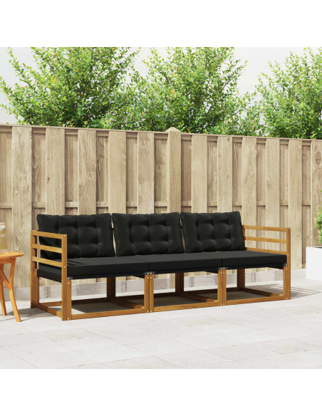 Set di divani da esterno con cuscino 3 pcs Naturale e Nero