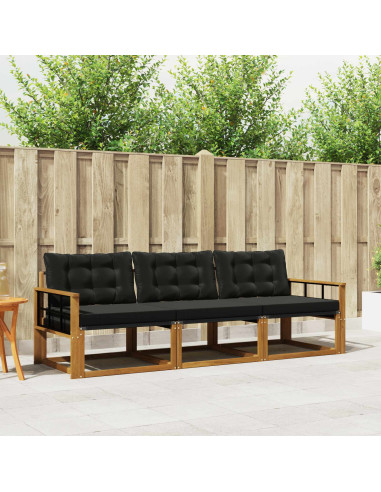 Set di divani da esterno con cuscino 3 pcs Naturale e Nero