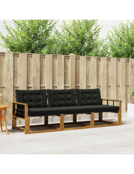 Set di divani da esterno con cuscino 3 pcs Naturale e Nero