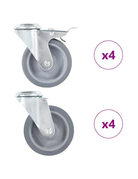 Ruote Girevoli con Foro per Bullone 8 pz 100 mm