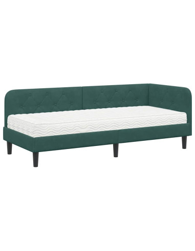 Cornice del letto ad angolo Verde Scuro 80 x 200 cm Velluto