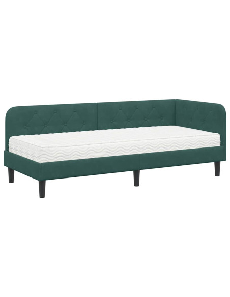 Cornice del letto ad angolo Verde Scuro 80 x 200 cm Velluto