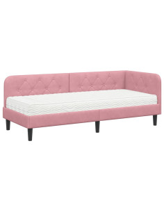 Cornice del letto ad angolo Rosa 80 x 200 cm Velluto 2