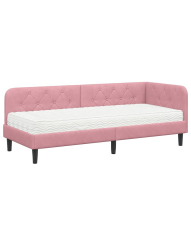 Cornice del letto ad angolo Rosa 80 x 200 cm Velluto