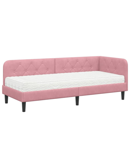 Cornice del letto ad angolo Rosa 80 x 200 cm Velluto