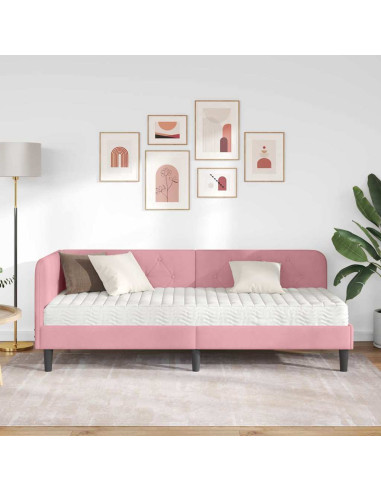 Cornice del letto ad angolo Rosa 80 x 200 cm Velluto
