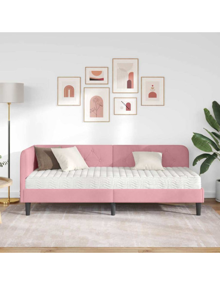 Cornice del letto ad angolo Rosa 80 x 200 cm Velluto