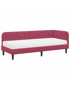 Cornice del letto ad angolo Rosso Vino 80 x 200 cm Velluto 2