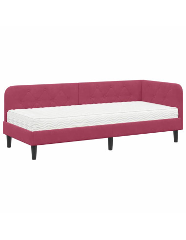 Cornice del letto ad angolo Rosso Vino 80 x 200 cm Velluto