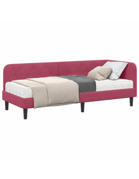 Cornice del letto ad angolo Rosso Vino 80 x 200 cm Velluto