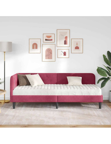 Cornice del letto ad angolo Rosso Vino 80 x 200 cm Velluto