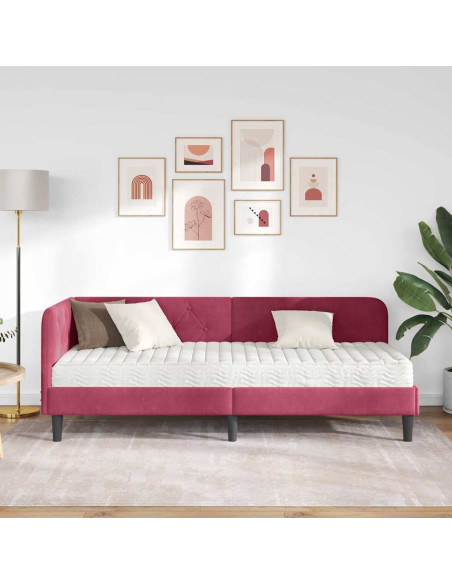 Cornice del letto ad angolo Rosso Vino 80 x 200 cm Velluto