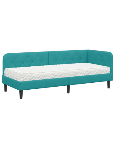 Cornice del letto ad angolo Turchese 80 x 200 cm Velluto