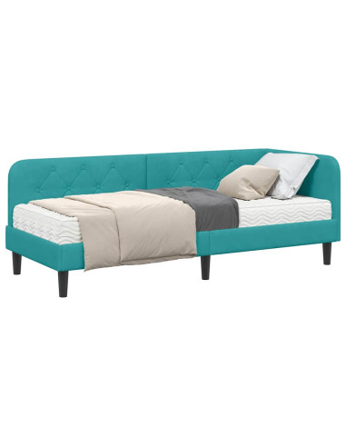 Cornice del letto ad angolo Turchese 80 x 200 cm Velluto