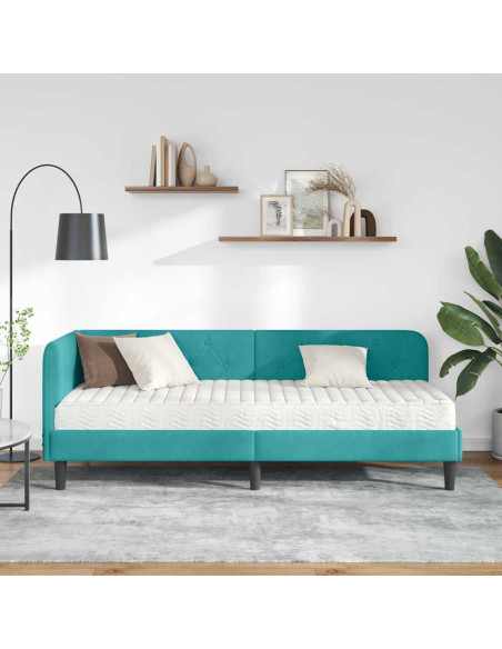 Cornice del letto ad angolo Turchese 80 x 200 cm Velluto