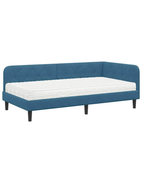 Cornice del letto ad angolo Blu 90 x 190 cm Velluto