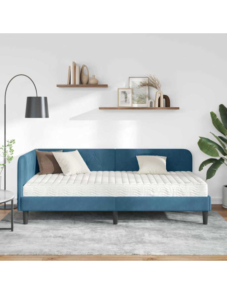 Cornice del letto ad angolo Blu 90 x 190 cm Velluto
