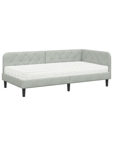 Cornice del letto ad angolo Grigio chiaro 90 x 190 cm Velluto