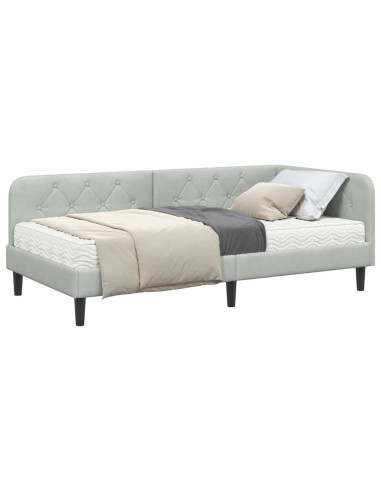 Cornice del letto ad angolo Grigio chiaro 90 x 190 cm Velluto