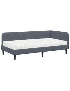 Cornice del letto ad angolo Grigio scuro 90 x 190 cm Velluto 2