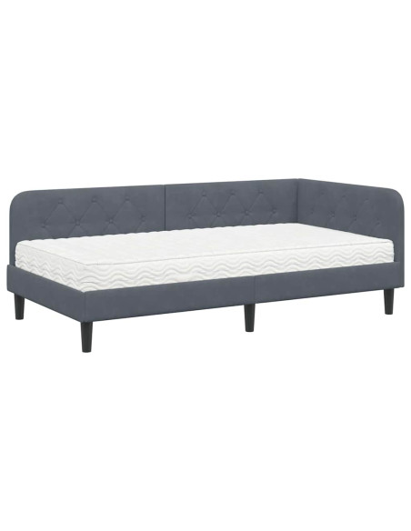 Cornice del letto ad angolo Grigio scuro 90 x 190 cm Velluto