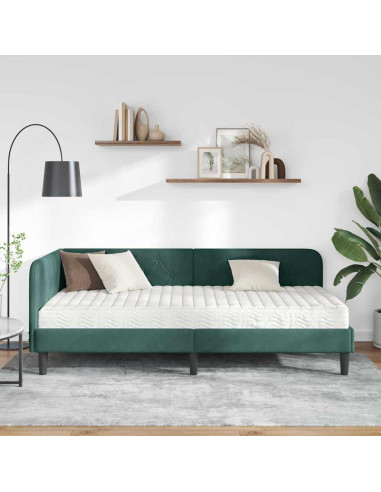Cornice del letto ad angolo Verde Scuro 90 x 190 cm Velluto