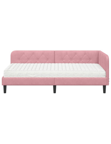 Cornice del letto ad angolo Rosa 90 x 190 cm Velluto