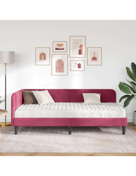 Cornice del letto ad angolo Rosso Vino 90 x 190 cm Velluto