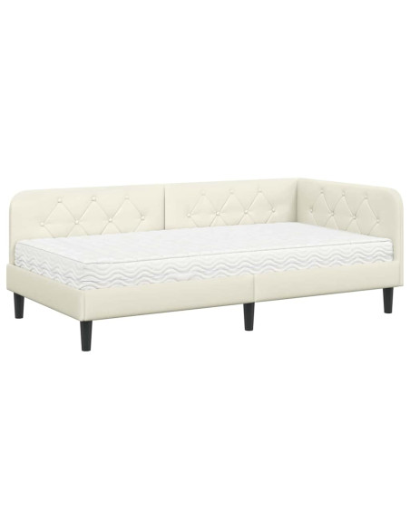 Cornice del letto ad angolo Crema 90 x 190 cm Velluto