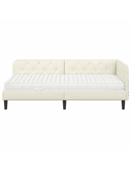 Cornice del letto ad angolo Crema 90 x 190 cm Velluto