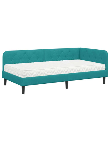 Cornice del letto ad angolo Turchese 90 x 190 cm Velluto