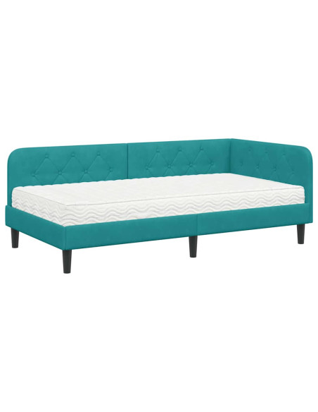 Cornice del letto ad angolo Turchese 90 x 190 cm Velluto
