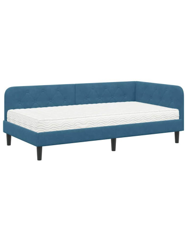 Cornice del letto ad angolo Blu 90 x 200 cm Velluto