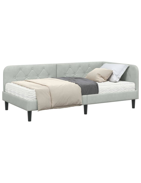 Cornice del letto ad angolo Grigio chiaro 90 x 200 cm Velluto