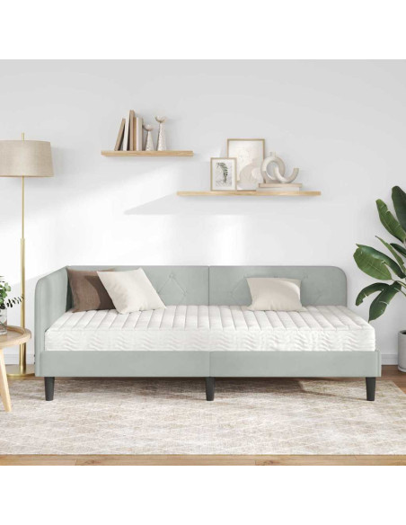Cornice del letto ad angolo Grigio chiaro 90 x 200 cm Velluto