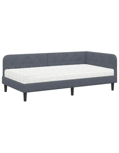 Cornice del letto ad angolo Grigio scuro 90 x 200 cm Velluto