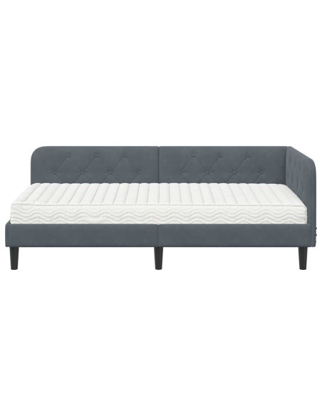 Cornice del letto ad angolo Grigio scuro 90 x 200 cm Velluto