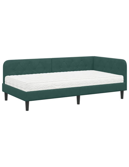 Cornice del letto ad angolo Verde Scuro 90 x 200 cm Velluto